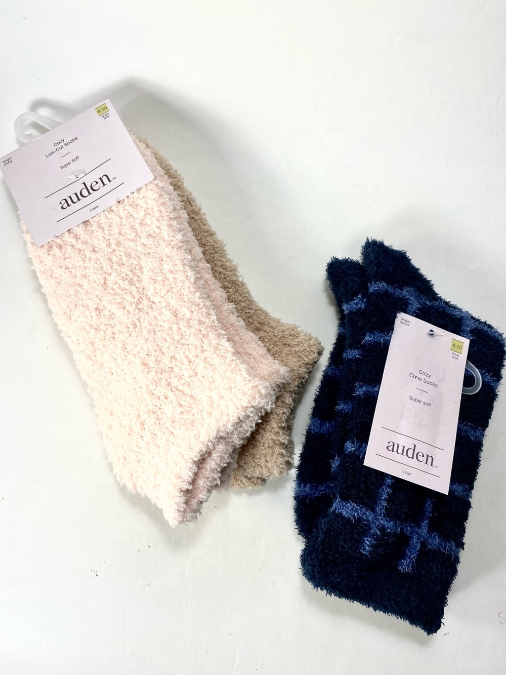 Bundle 3 Pairs of Auden Cozy Low-Cut + Crew Socks - Blush, Cream & Navy NWT 4-10